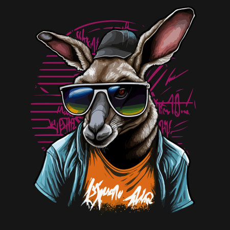 Trendy kangaroo in cool shades and streetwear. Eye-catching vector illustration perfect for fashion, apparel, accessories, and lifestyle designs.のイラスト素材