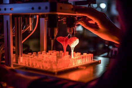 3D printer creating a human organs, tissues and cells in the laboratory. Futuristic 3D printing concept, Generative AI illustration.の素材