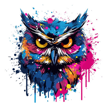 Colorful cosmic owl isolated on a white background. Vector art for t-shirts, mugs, cases, apparel.のイラスト素材
