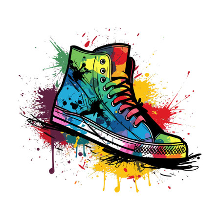 A colorful sneaker on a white background in graffiti style. Abstract vector illustration for t-shirts, mugs, cases, apparel.のイラスト素材