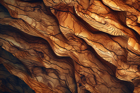 Abstract, sinuous wood grain in close-up. Generative AI illustration.の素材
