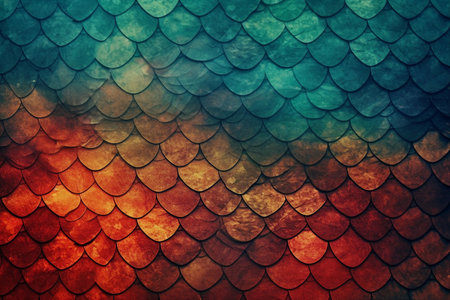 Colorful grunge roof tiles pattern. Abstract grunge texture. Generative AI illustration.の素材