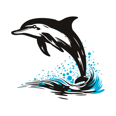 Dolphin emerging illustration - great for cup designs, stencils, and craft templates.のイラスト素材