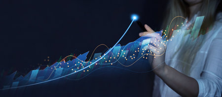 Businessman analysing economic growth graph financial data. Stock market investment. Business...