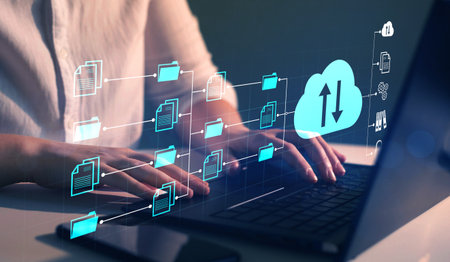 Cloud computing technology concept on virtual screen. Internet and data storage.