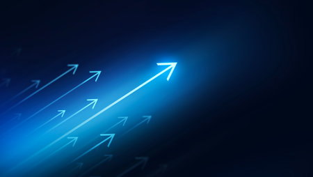 blue arrow on a dark blue background. 3d rendering, 3d illustration.