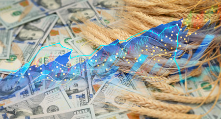 Stock market graph on the background of dollar bills. Trading concept.