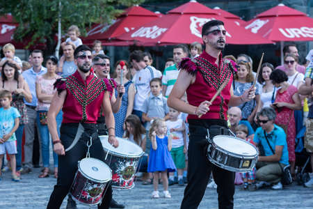 Bucharest, Romania - July13, 2018 Show of the Batucada Timba performers from Spain during the B-Fit...