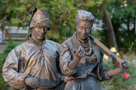 Bucharest, Romania - May 24,2018, One Day From the Life of Ukrainians, Living Statues, Artel MYTH Ukraine, Street Theater Festivalのeditorial素材