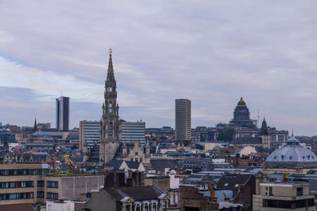 Beautiful cityscape with clouds and buildings in the evening , Bruxelles, Belgiumの写真素材