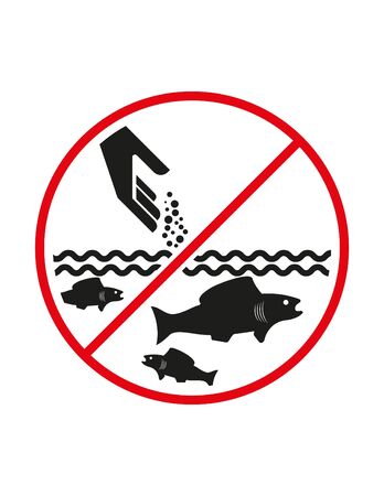 Do not feed fish, feeding not allowed black red white ban sign prohibition symbolのイラスト素材