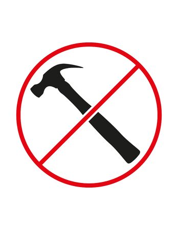 Hammering hammer usage not allowed black white red vector sign ban symbolのイラスト素材