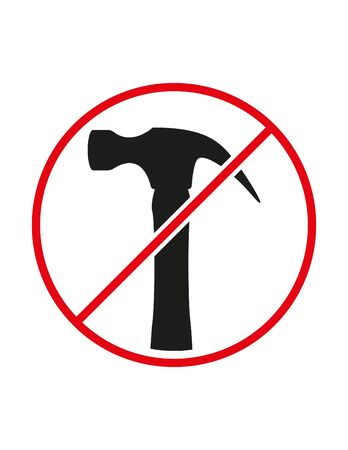 Hammer usage not allowed black white red vector sign ban symbolのイラスト素材