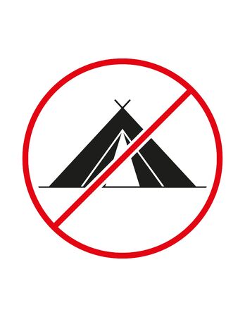 Camping not allowed black white red vector sign ban symbolのイラスト素材