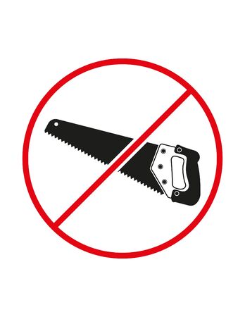 Wood saw usage not allowed black white red vector sign ban symbolのイラスト素材