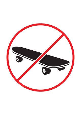 skateboard not allowed black white red vector sign ban symbolのイラスト素材