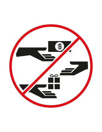 Bribe not allowed money and gift black white red vector sign ban symbolのイラスト素材