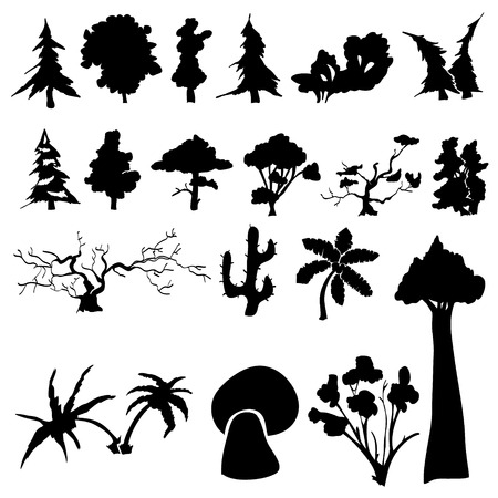 Set of silhouettes of trees, bushes and grassのイラスト素材
