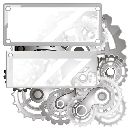 Mechanism system cogwheels. White paper gears. Origami  cut style tech project.のイラスト素材