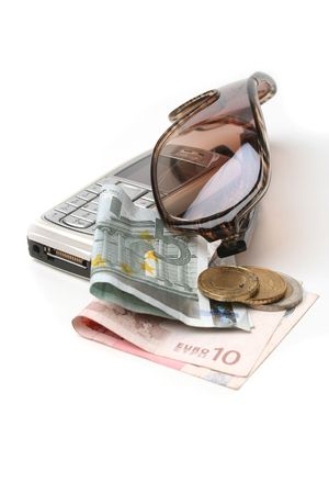 Money, Mobile and Sunglassesの写真素材