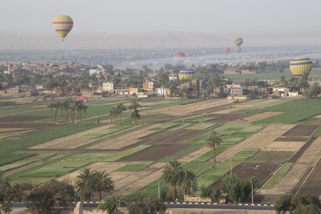 LUXOR, EGYPT - MAY 25: We take a balloon ride over The Nile Valley and The Valley Of The Kings at Luxor, on MAY 25, 2008.のeditorial素材