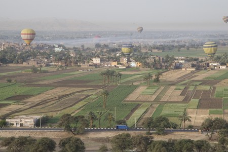 LUXOR, EGYPT - MAY 25: We take a balloon ride over The Nile Valley and The Valley Of The Kings at Luxor, on MAY 25, 2008.のeditorial素材