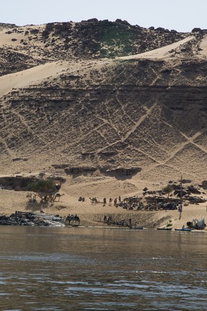 ASWAN, EGYPT - MAY 27: We take a closer look at life on Nile River on MAY 27, 2008, while having a felucca sailboat ride from Aswan to Elephantine Island and to a nubian village.のeditorial素材