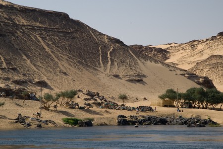 ASWAN, EGYPT - MAY 27: We take a closer look at life on Nile River on MAY 27, 2008, while having a felucca sailboat ride from Aswan to Elephantine Island and to a nubian village.のeditorial素材