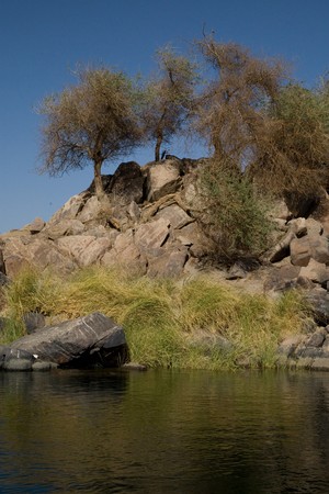 ASWAN, EGYPT - MAY 27: We take a closer look at life on Nile River on MAY 27, 2008, while having a felucca sailboat ride from Aswan to Elephantine Island and to a nubian village.のeditorial素材