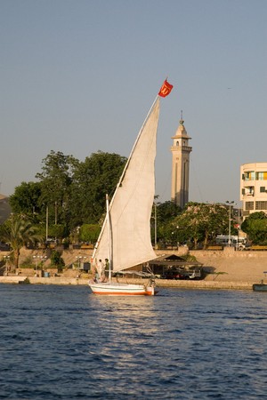 ASWAN, EGYPT - MAY 27: We take a closer look at life on Nile River on MAY 27, 2008, while having a felucca sailboat ride from Aswan to Elephantine Island and to a nubian village.のeditorial素材