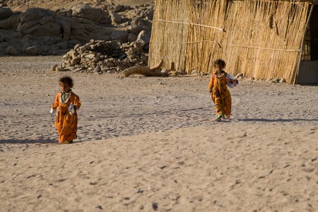BEDOUIN VILLAGE NEAR HURGHADA, EGYPT - JUNE 2: We take a closer look at people living in a bedouin village near Hurghada, Egypt, in the Sahara Desert, on June 2, 2008.のeditorial素材