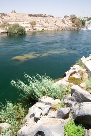 View of Nile River near Aswan, Egyptの写真素材