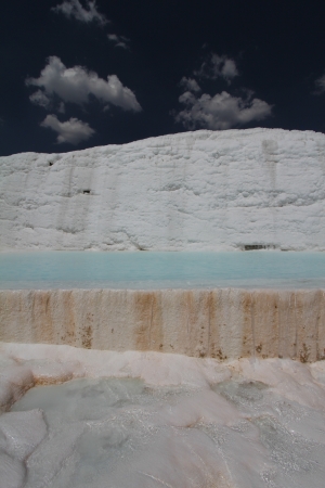 Pamukkale - terraces of carbonate minerals left by the flowing waterの写真素材