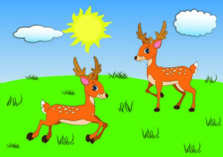 Cartoon Deer in different positions. Vector Illustration of Deerのイラスト素材