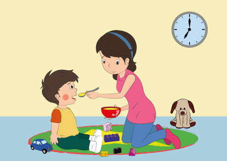 mother takes care of her childのイラスト素材