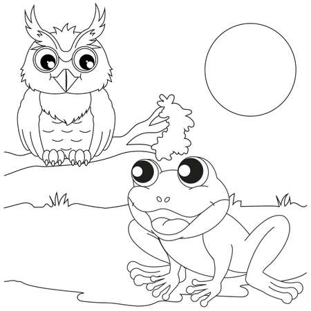 Frog and Owl are Talking black and whiteのイラスト素材