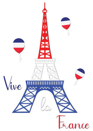 Vive La France - Eiffel Tower Flag. Vector illustration of Eiffel Towerのイラスト素材