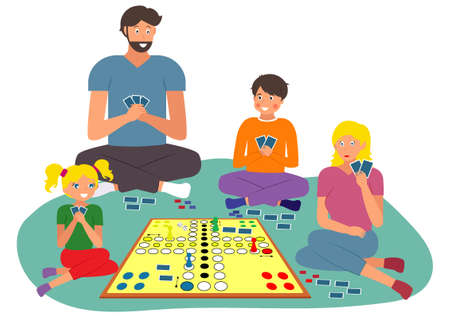 Family night game home activities. People are having fun at home playing card games on the floor. Spend time family. Board Gameのイラスト素材