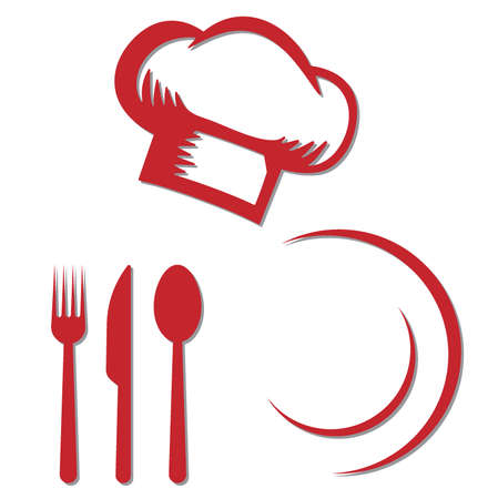 Red Kitchen Chef Design Logo template. Chef Restaurant Logo Stock Illustrationsのイラスト素材