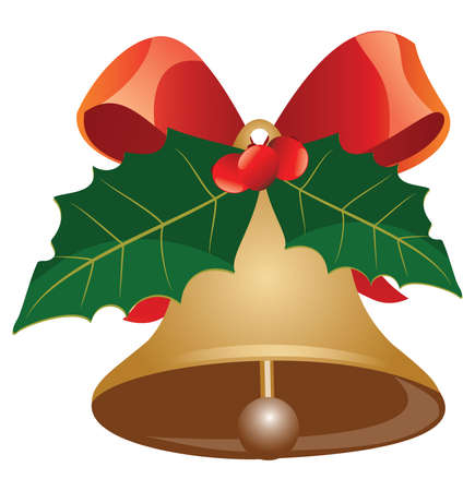 Christmas bell. Vector illustration of Golden metallic bell with red bow isolated on a white backgroundのイラスト素材