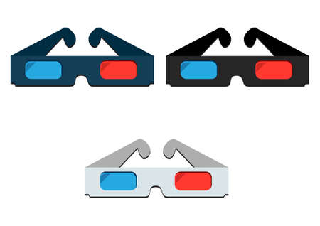 Illustration of three different color 3D glasses on a white backgroundのイラスト素材