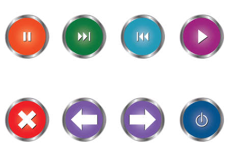 Set of vector modern style buttons. Different colors of round button. Play web or application buttonsのイラスト素材