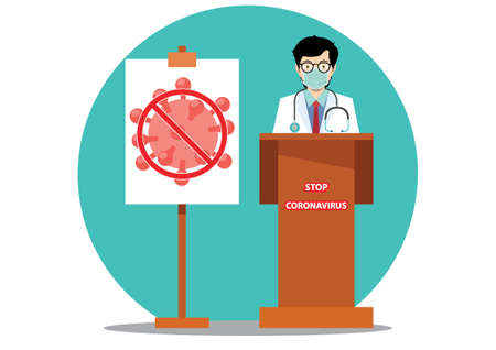 Lecture Coronavirus. Stop Covi-19, Doctor, Virus, Pandemic. Vector illustrationのイラスト素材