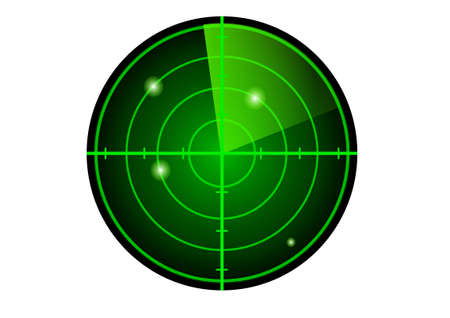 Vector green radar. HUD radar display. Vector illustration of radar with targets in action isolated on white backgroundのイラスト素材