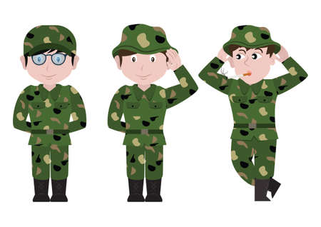 Three Military People isolated on white backgroundのイラスト素材
