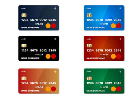 Six different credit cards isolated on white backgroundのイラスト素材