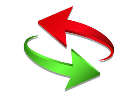 Red and Green Arrows isolated on white background. Upload and download arrowsのイラスト素材