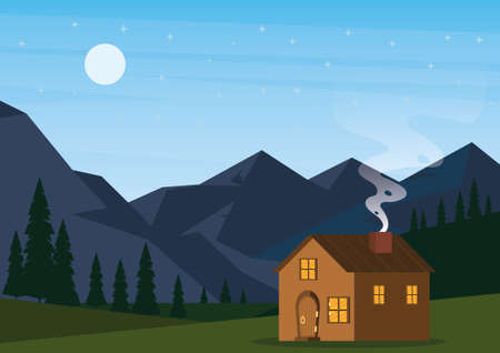 House in forest. Wooden house in the woodsのイラスト素材