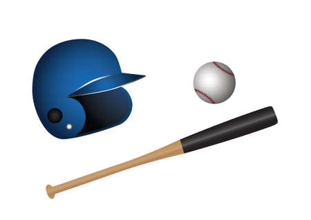 Set of various baseball equipments, baseball bat, ball, and helmetのイラスト素材