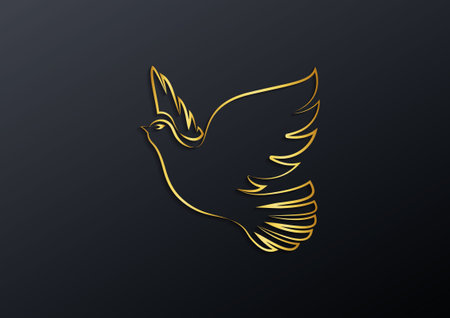 Vector illustration of Golden dove isolated on black backgroundのイラスト素材